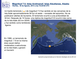 Magnitud 7.0, Isla Andreanof, Islas Aleutianas, Alaska Viernes