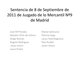 Sentencia de 8 de Septiembre de 2011 de Juzgado de lo Mercantil