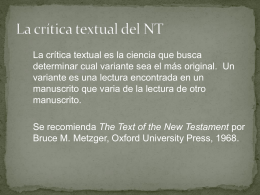 La crítica textual del NT - Seminario Reformado Guadalajara