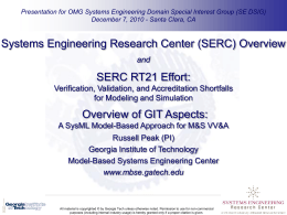 SERC RT21 - SysML-based approach for M&S VV&A