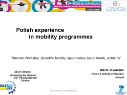 Polish experience in mobility programmes - BILAT-UKR