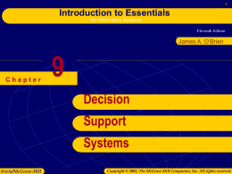 Chapter 9: Decison Support Systems