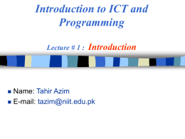 ICT & Prog - National University of Sciences and Technology