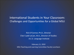 International Students in Your Classroom: Challenges and