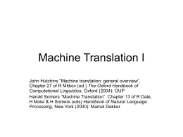 Machine Translation - University of Manchester
