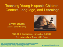 Young Hispanic Children: Context, Language, and Learning