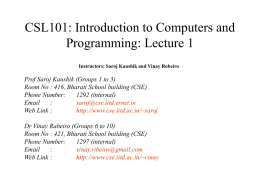 CSL101: Introduction to Computers and Programming: …