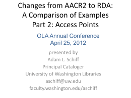 Changes from AACR2 to RDA - University of Washington