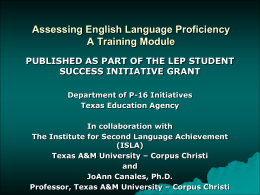 ESL Certification Summer Institute Assessing English