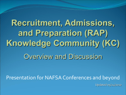 Recruitment, Admission and Preparation Knowledge …