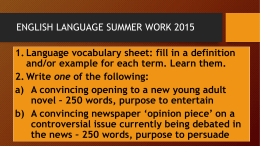 ENGLISH LANGUAGE SUMMER WORK 2014