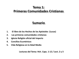 Tema 1: Primeras Comunidades Cristianas Sumario