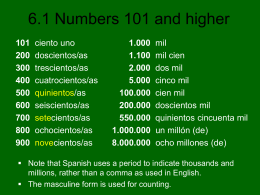 6.1 Numbers 101 and higher - Faculty Access for the Web