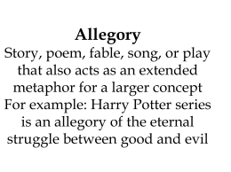 Allegory Story, poem, fable, song, or play that also acts