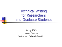 Technical Writing Seminar for Researchers and Graduate