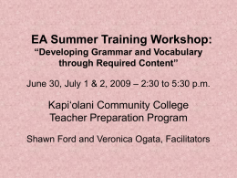 EA Summer Training Workshop: “Developing Grammar …