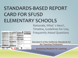 Standards Based Report Card for SFUSD Elementary Schools
