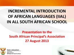 INCREMENTAL INTRODUCTION OF AFRICAN LANGUAGES …