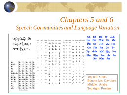 Chapters 5 and 6 – Speech Communities and Language …