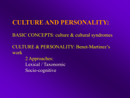 Culture and Social/Personality Processes: Lexical