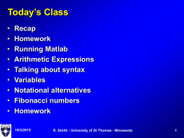 Today’s Class - University of St. Thomas