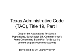 Texas Administrative Code (TAC), Title 19, Part II