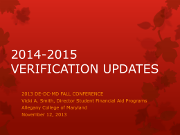 2014-2015 VERIFICATION UPDATES - Welcome | DE-DC-MD
