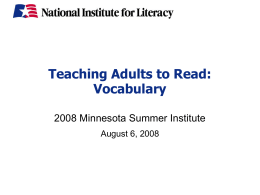 NIFL PPT Teaching Adults to Read: Vocabulary