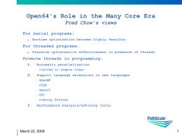 Open64's Role in the Many Core Era
