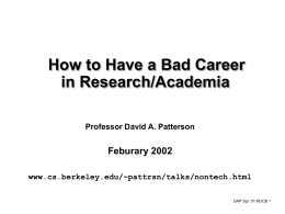 How to Have a Bad Career in Research/Academia