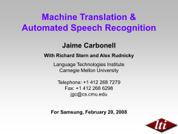 Machine Translation and Speech Recognition