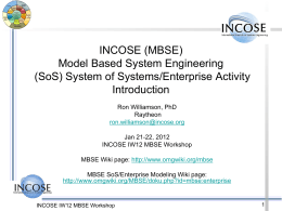 INCOSE MBSE System of Systems (SoS) Activity Update