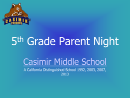 5th Grade Parent Night - Casimir Middle School