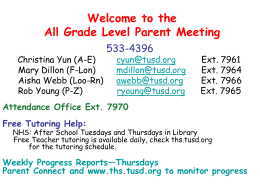 Welcome to the All Grade Level Parent Meeting