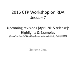2015 CTP Workshop on RDA Session 7 Upcoming …
