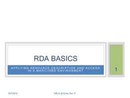 RDA Basics. Pt. 1 - Yale University Library