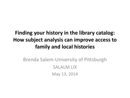 Finding your history in the library catalog: How subject
