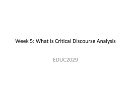 Week 5: What is Critical Discourse Analysis