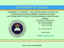 UNIVERSITY OF ZENICA - Univerzitet u Zenici