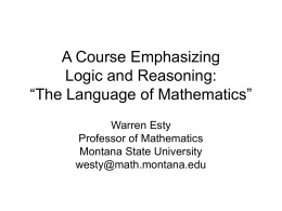 A Course Emphasizing Logic and Reasoning: “The …