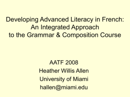 Developing Advanced Literacy in French: An Integrated