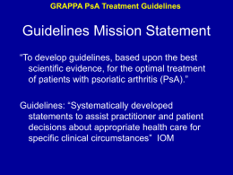 GRAPPA PsA Treatment Guidelines Establish Diagnosis …