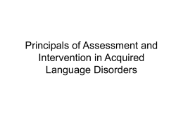 Principals of Assessment and Intervention in Acquired