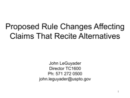 Proposed Rule Changes to Alternative Claims
