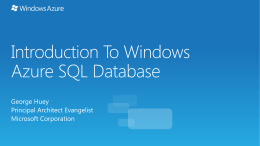 Introduction To Windows Azure SQL Database