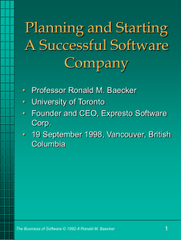 Planning and Starting A Successful Software Company