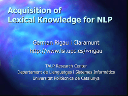 Automatic Acquisition of Lexical Knowledge from MRDs