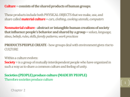 Culture = consists of the shared products of human …