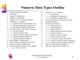 CS1313 Numeric Data Types Lesson