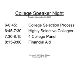 College Speaker Night Wednesday, October 19, 2005